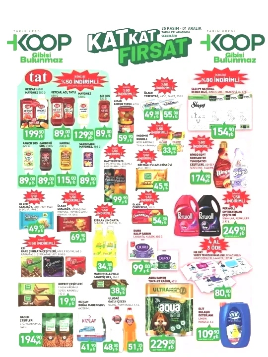 Fiyatlar dibe indi... Tarım Kredi Kooperatif Marketlerinde fırsat günleri: 25 Kasım - 1 Aralık indirimleri! 